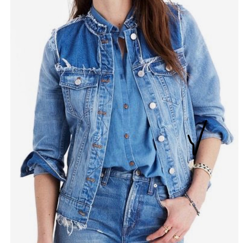 Madewell distressed collarless denim jacket